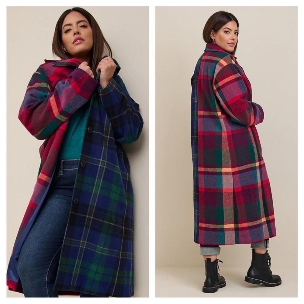 Half And Half Print Wool Button Front Coat